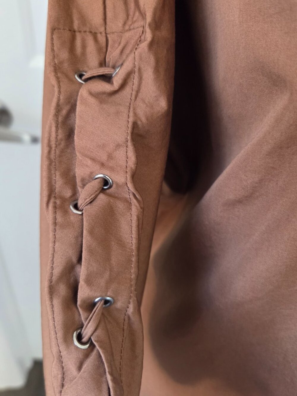 Max Mara brown cotton shirt dress lace up sleeves size 8 - Picture 3 of 10